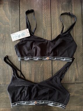Two Rosie black ribbed bralettes. Size 6. Please see measurements below.